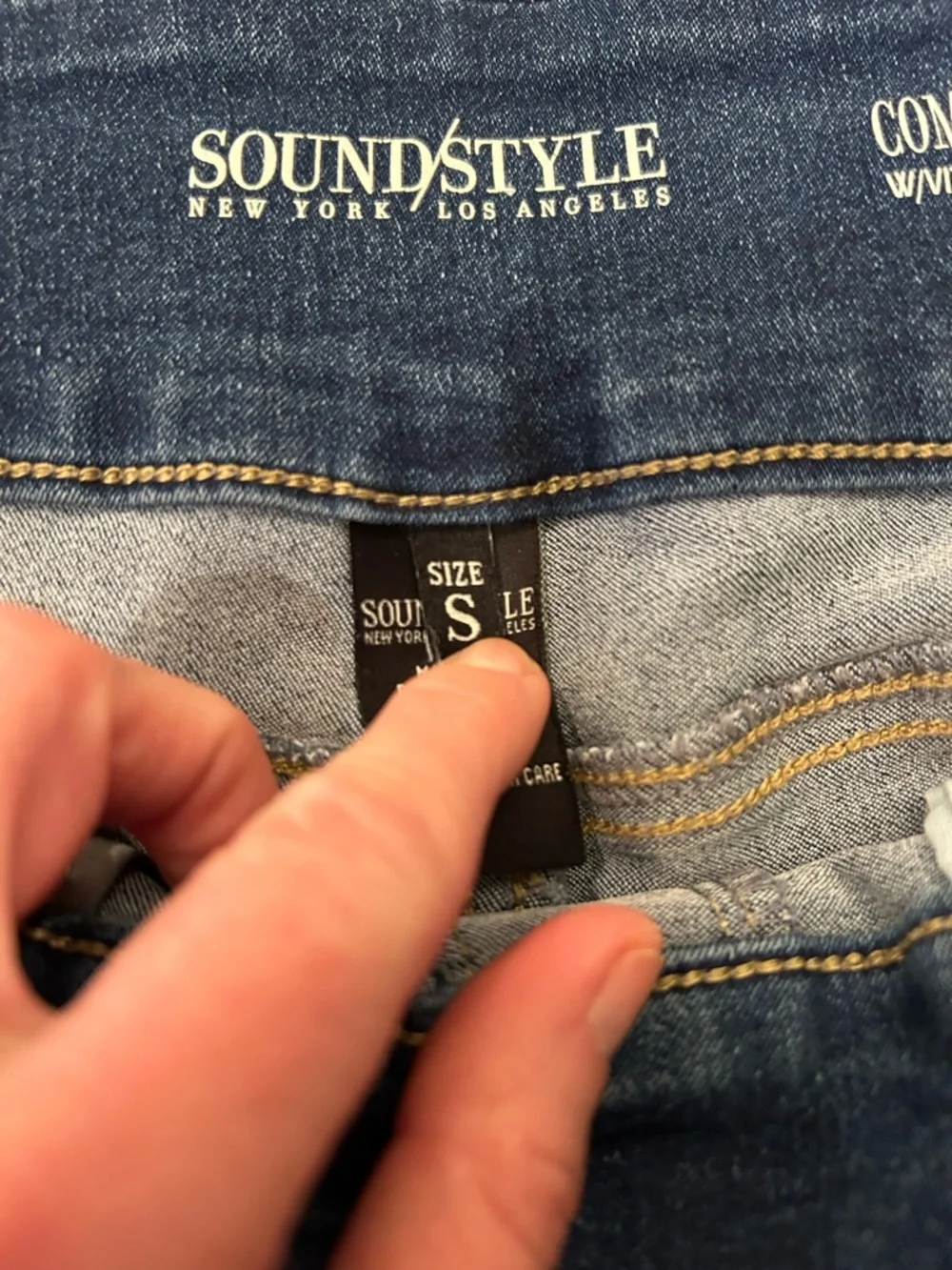 Sound Style Denim Shorts Size S High Rise Stretch Cuffed Dark Wash COMFORTABLE! - Picture 5 of 6